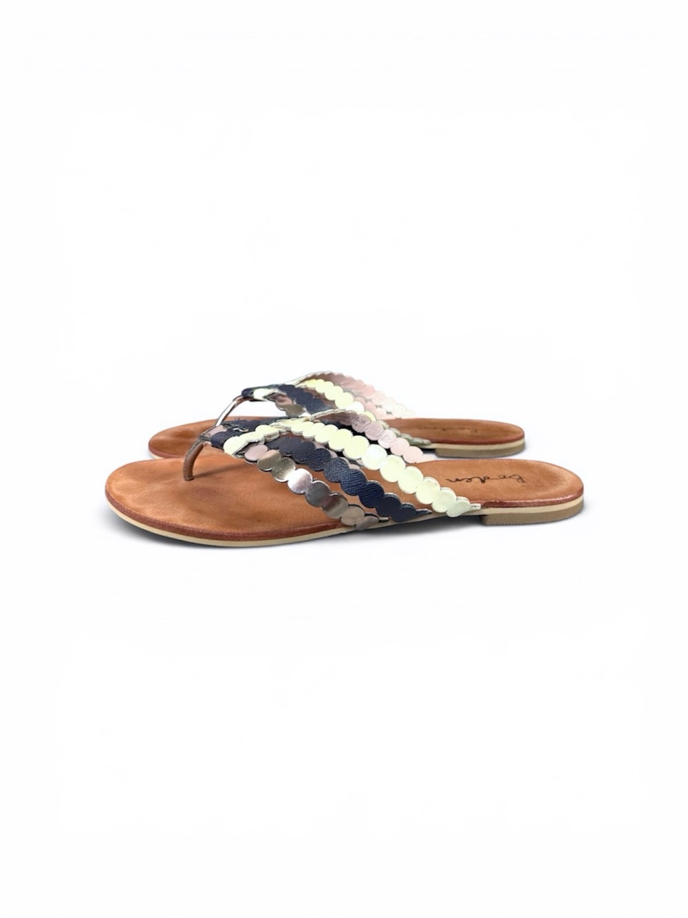 Boden Scallop Multi-Strip Slide Sandals in Navy, Silver & Cream - Picture 4 of 5